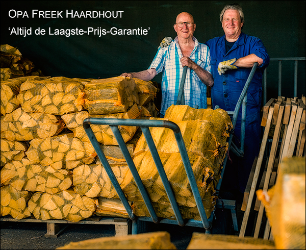 Ja, Ja, je leest het goed dat je voor Super Super Droog Openhaardhout bij Opa Freek wezen moet!
